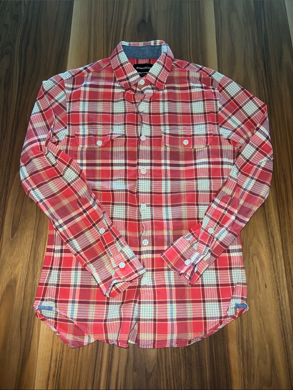 Bonobos Red & White Plaid Long-Sleeve Button-Down Shirt